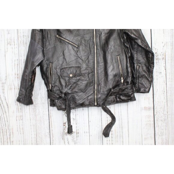 Vintage 90s Flight Path Black Stitch Pattern Motorcycle Biker Jacket Size XXL - Picture 3 of 9